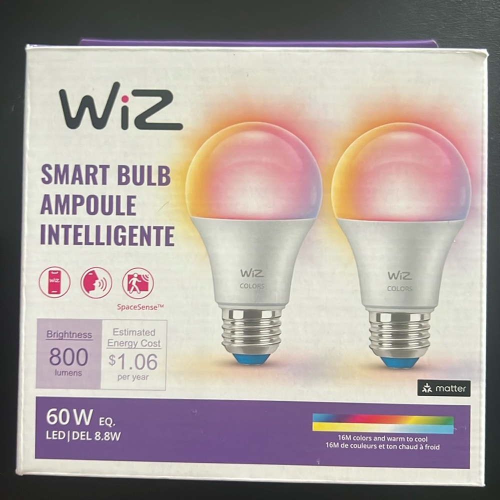 WiZ LED Smart Light Bulbs Full Color A19 60W 800LM E26 Indoor - 2 Pack